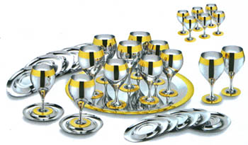 Принц посеребренный с золотым декором комплект бокалов Zepter для вина на 6 персон с ликерными рюмками